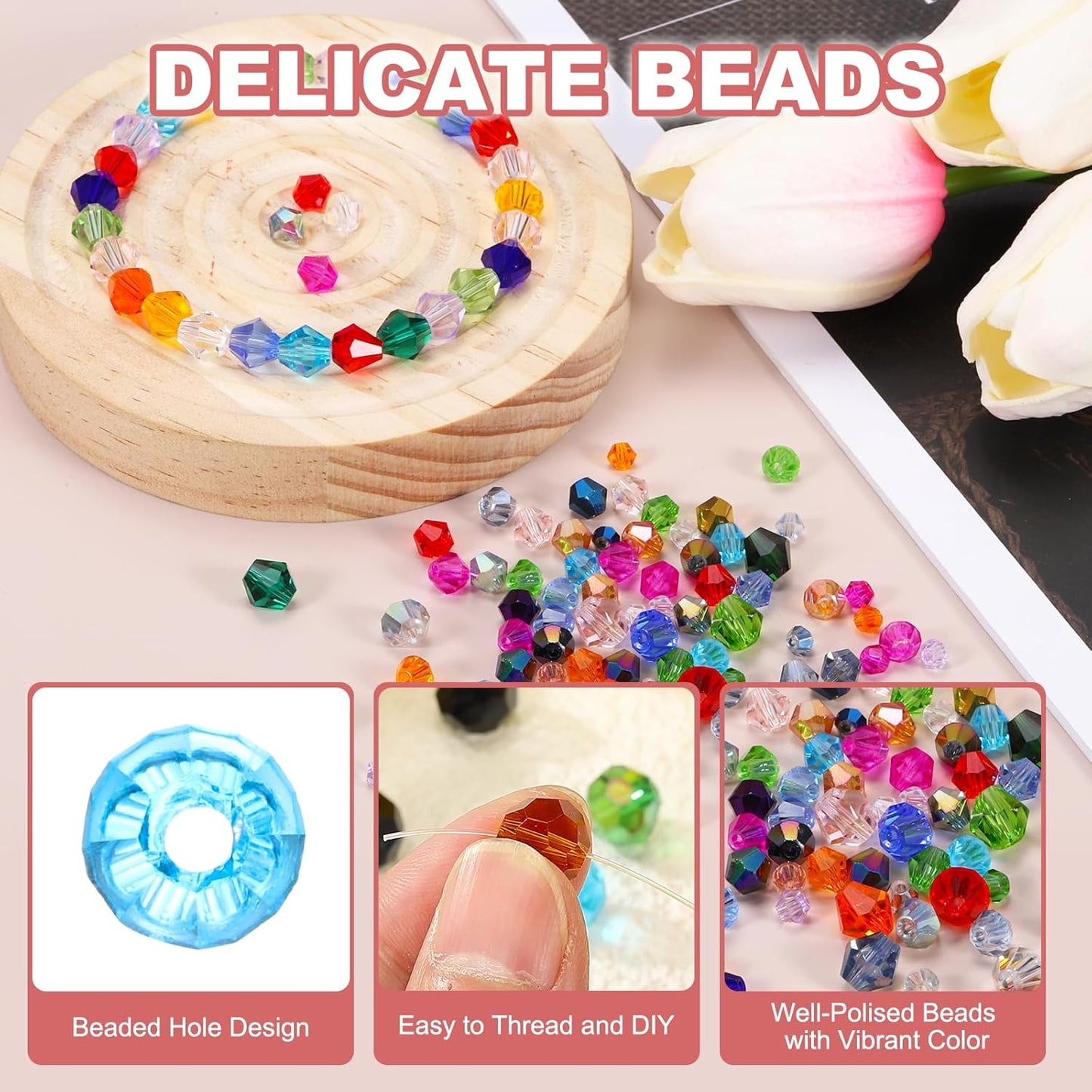 PATIKIL 1000pcs 3mm Bicone Glass Crystal Beads, Faceted Glass Spacer Beads with Box for Jewelry Making Bracelet Necklace Earrings DIY Suncatcher Craft, Sky Blue