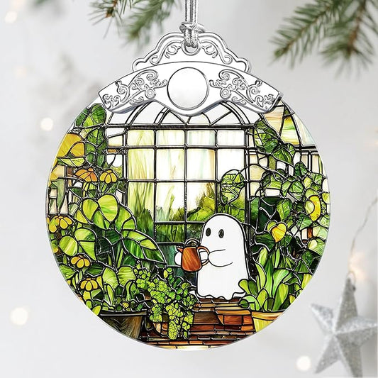 Halloween Ghost Ornament, Stained Glass Christmas Decorations, Christmas Ornaments for Tree, Holiday Ornament, Plant Lovers Gifts, Holiday Party Gifts, Gift Ideas & Xmas Gift