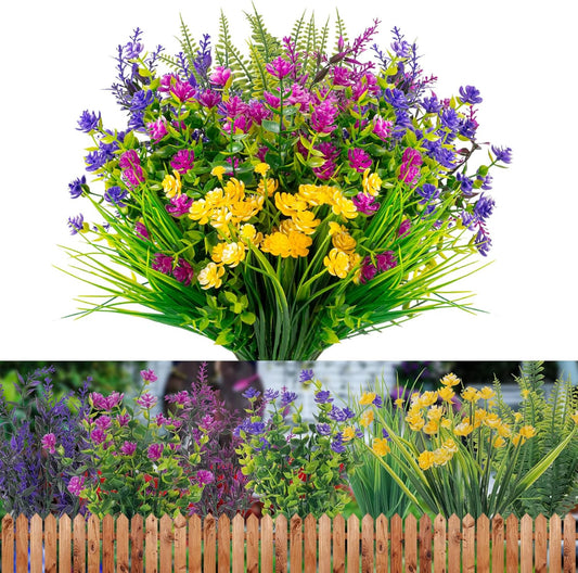 20 Bundles Artificial Flowers Outdoor No Fade UV Resistant Fake Plastic Flowers Faux Plants for Garden Patio Porch Window Box Home Wedding Farmhouse Hanging Décor