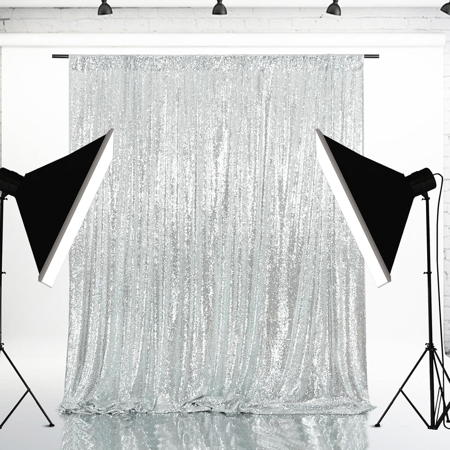 Eternal Beauty Silver Sequin Backdrop, 7x7 Ft Glitter Background Curtains for Shimmer Photography Party Wedding Birthday Back Drop Decor