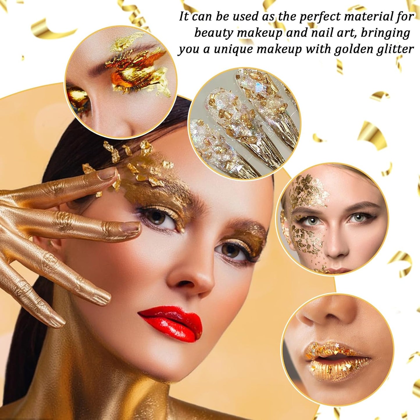 6Pcs Decorative Gold Leaf, Multifunction Gold Leaf Cake Decoration Baking Foil Decor for Cooking Dessert Steak Decoration Crafts Makeup Leaves with Plastic Tweezers