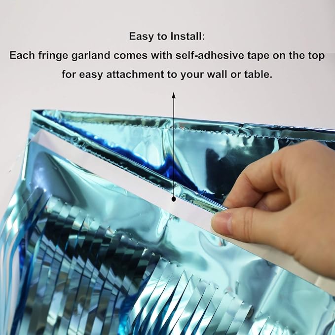 Thick 10 Feet by 15 Inch Turquoise Foil Fringe Garland - Pack of 3 | Shiny Metallic Tinsel Banner for Parade Floats, Bridal Shower, Wedding, Birthday, Christmas | Wall Hanging Drapes (3)