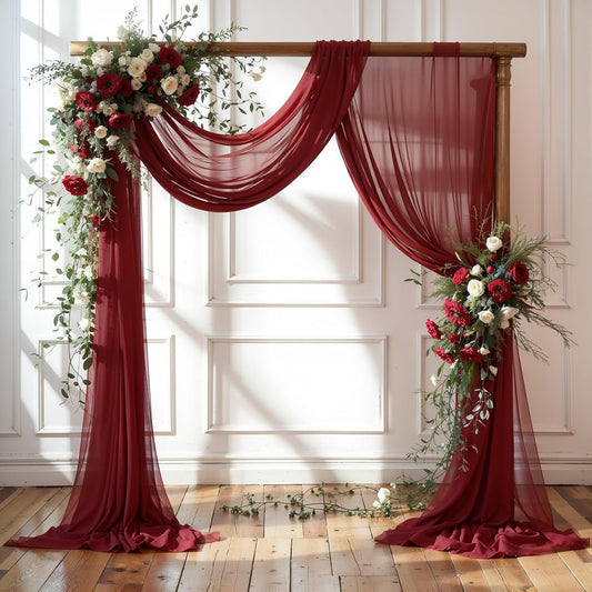 Wedding Arch Draping Fabric, 1 Panel 18FT Burgundy Sheer Backdrop Curtain Chiffon Fabric Drapery Voile Scarf Draping Panels for Wedding Archway Ceremony Curtain Valance Party Decoration