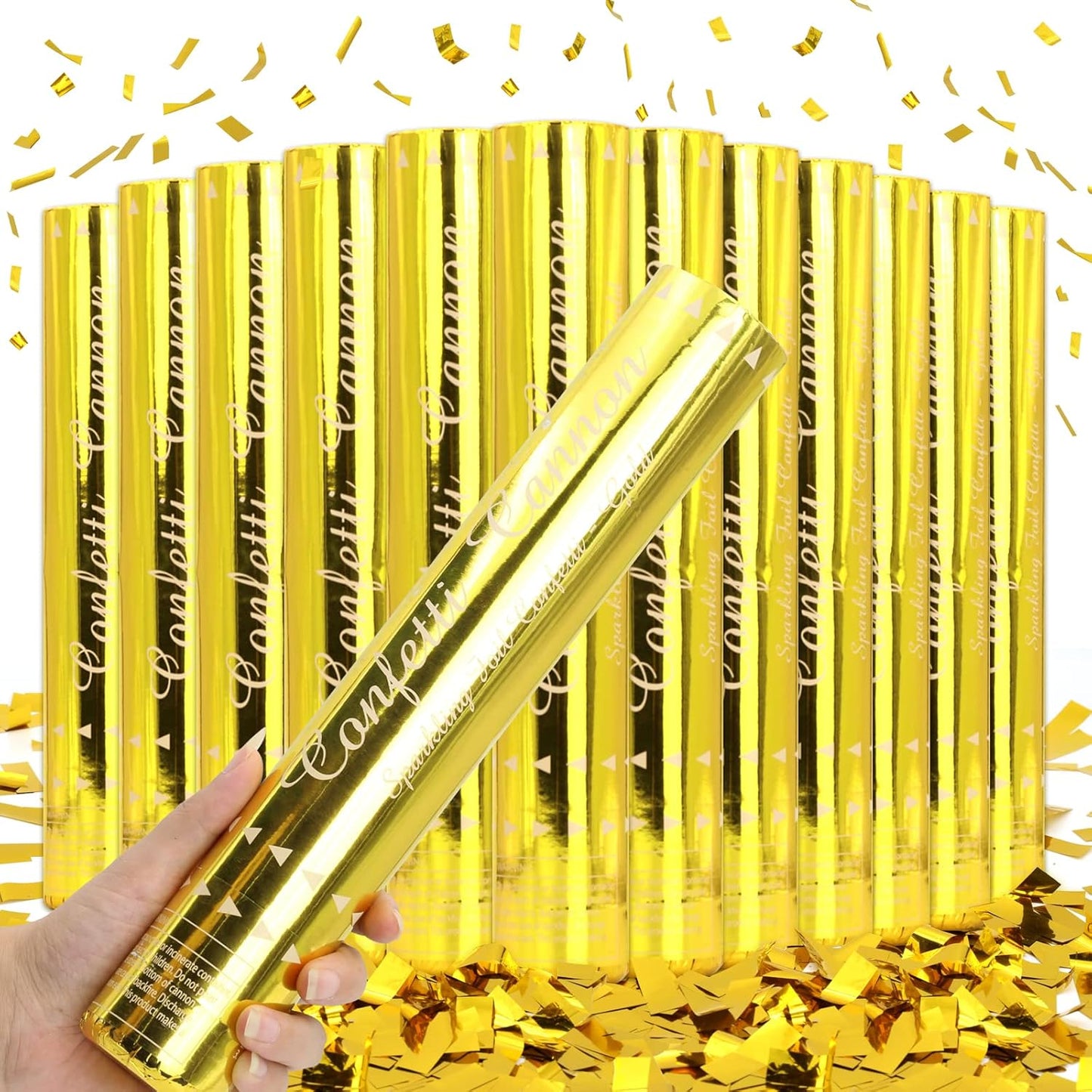 Gold Confetti Poppers - 12 Pack Golden Confetti Cannon for Wedding, Birthday, Graduation, Baby Shower, Anniversary, Christmas, New Year's