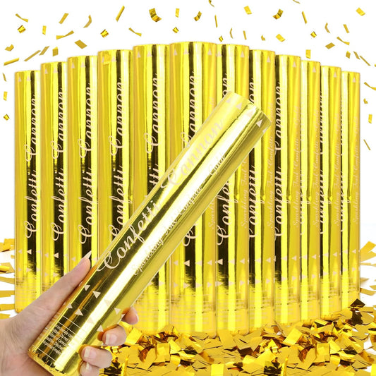 Gold Confetti Poppers - 12 Pack Golden Confetti Cannon for Wedding, Birthday, Graduation, Baby Shower, Anniversary, Christmas, New Year's