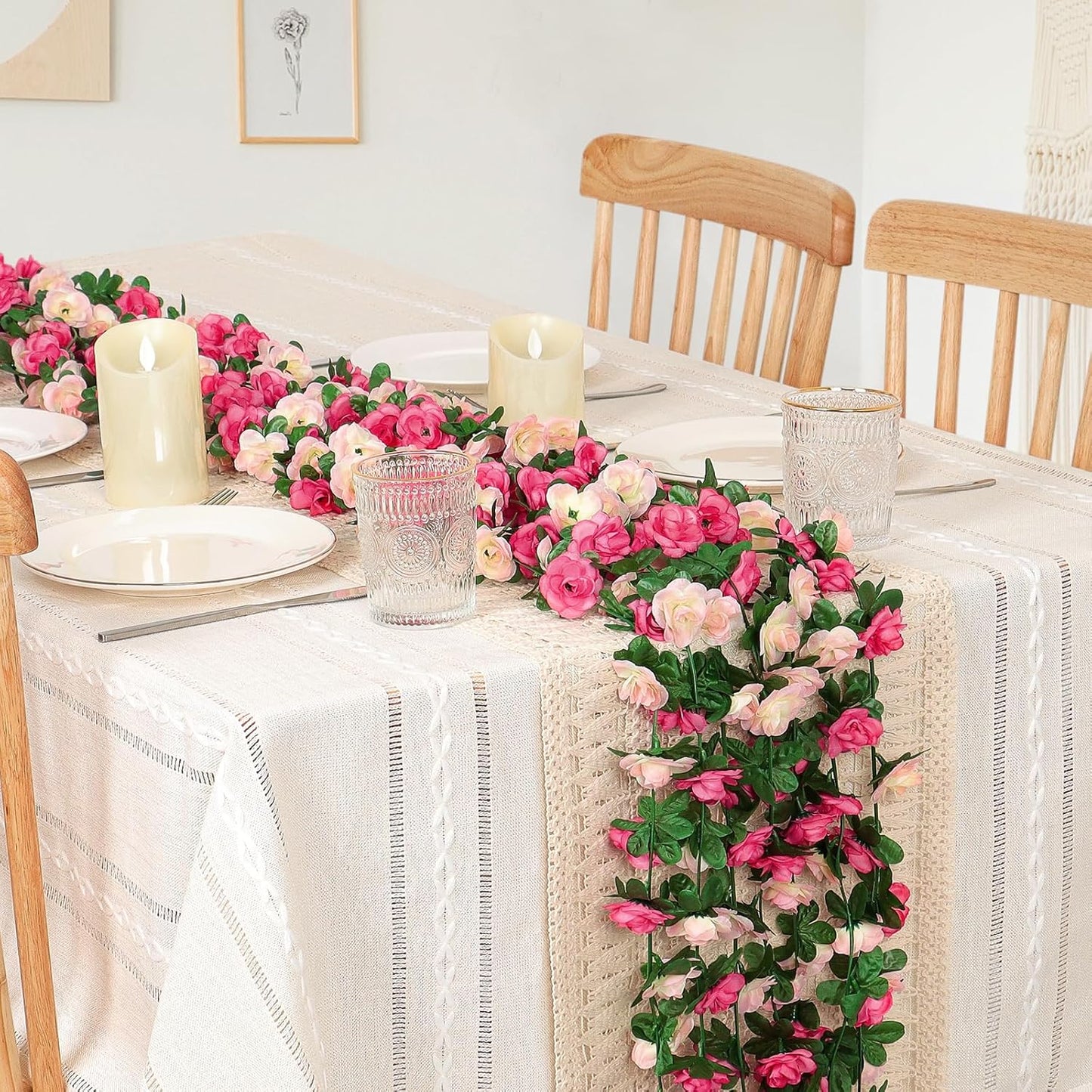 KHOYIME 9 Pack 72 FT Artificial Flower Garland, Fake Pink Roses Vines Silk Flowers Faux Plastic Outdoor Hanging Floral Ivy Garland Decorations for Wedding Arch Bedroom Home Wall Backdrop Room Decor