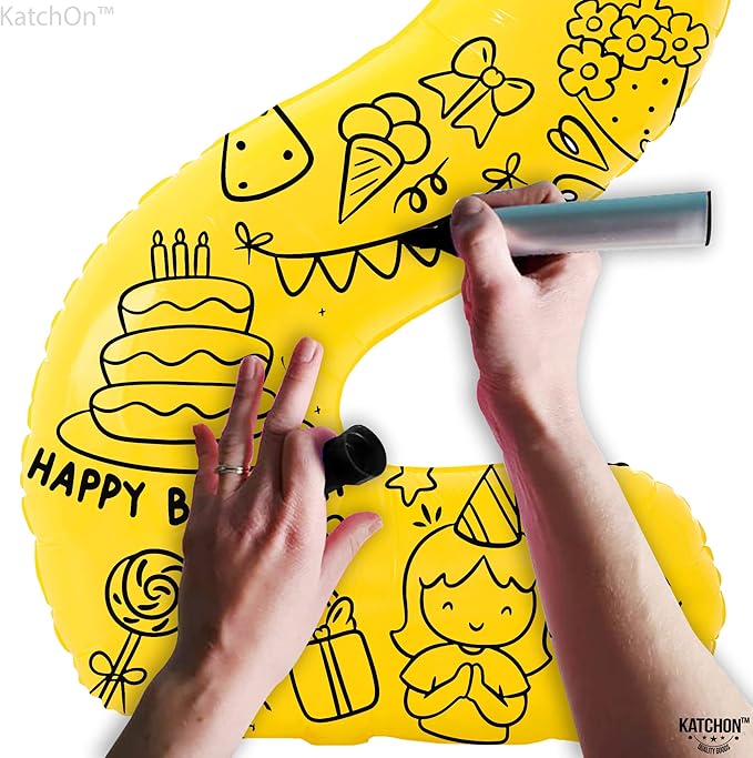 KatchOn, Giant Yellow 2 Balloon Number - 40 Inch | Two Birthday Balloons for 2nd Birthday Decorations | 2 Year Old Balloon, Party Decor | Anniversary Supplies, 2nd Bday Party Decorations