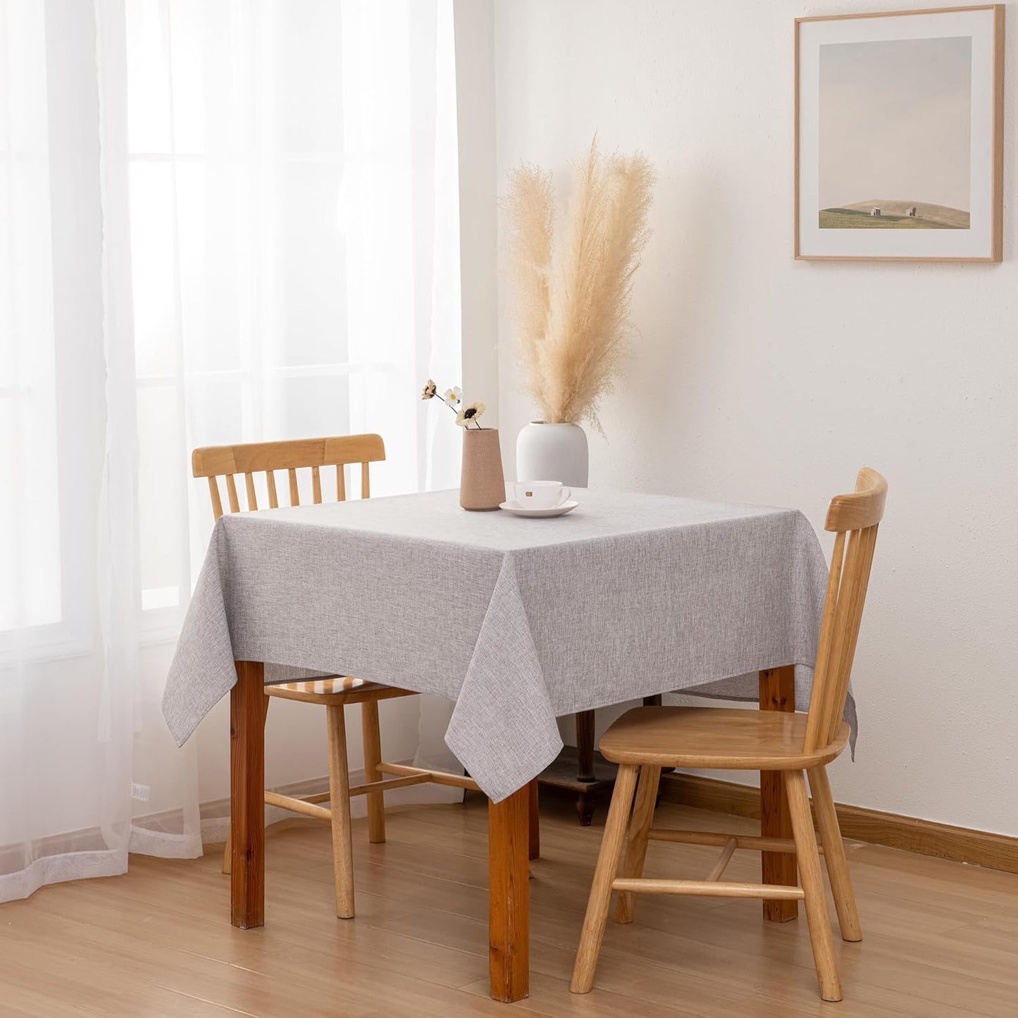 Hiasan 2 Pack Faux Linen Square Tablecloth - Wrinkle and Stain Resistant Washable Table Cloth for Kitchen Dining Room Holiday Table Cover for Party Dinner, Stone, 70 x 70 Inch