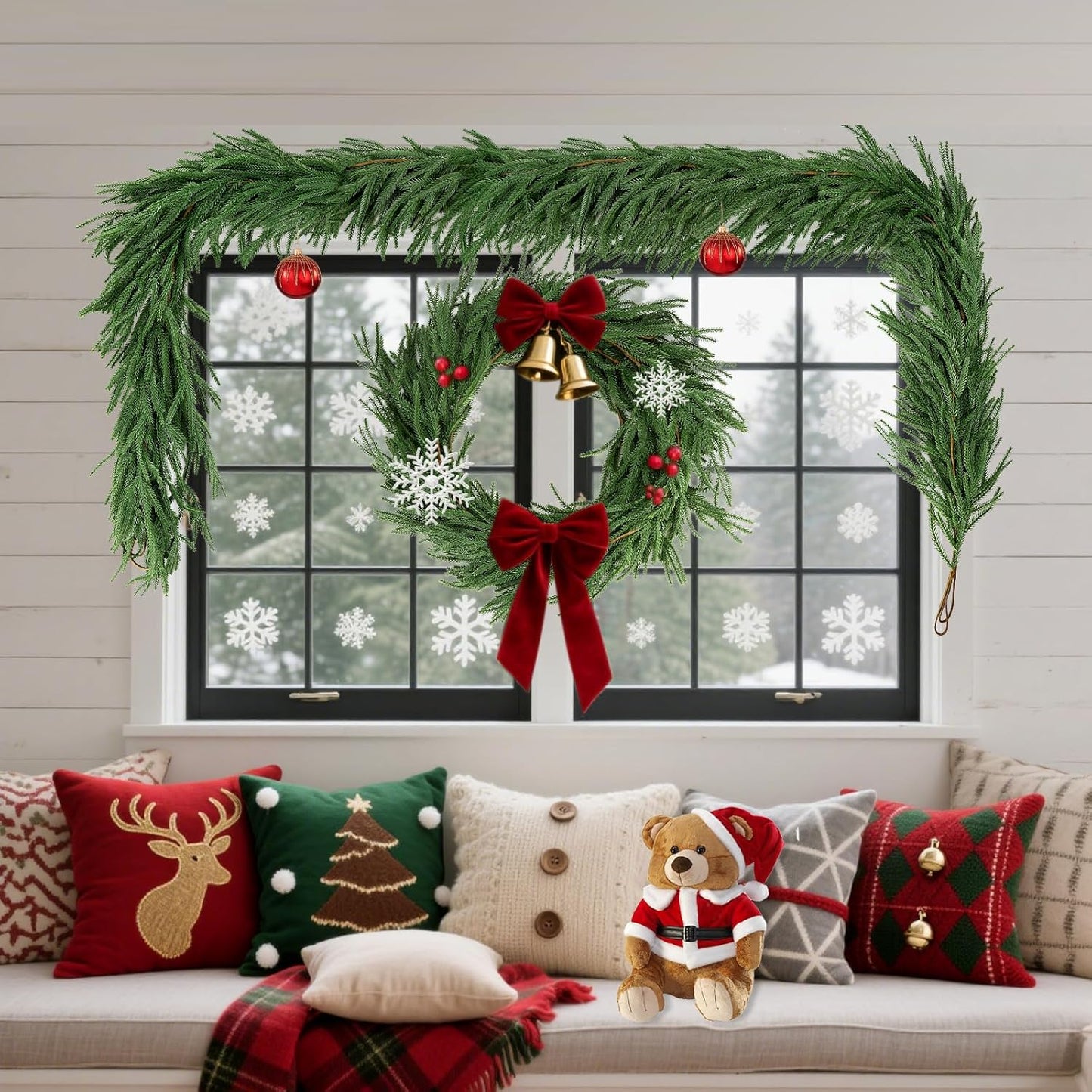 2Pcs 6ft Artificial Norfolk Pine Garland,Christmas Garland Greenery Garland for Mantle, Fireplace, Table, Wall, Window, Bedroom, Indoor Outdoor Holiday Winter Christmas Decorations (2, 6FT)