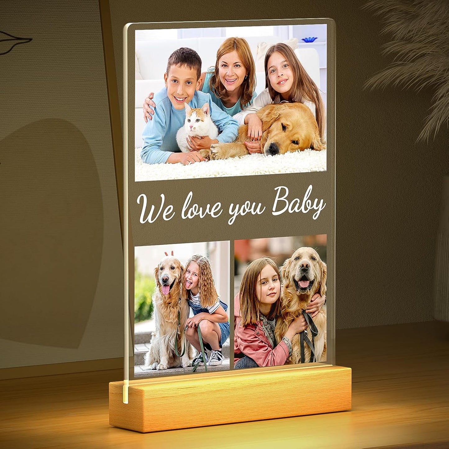 Custom Collage Picture Frames with Photos, Personalized Photo Frame with Night Light, Customized Birthday Photo Gifts for Baby Kids Girls Boys Pet Friends Family