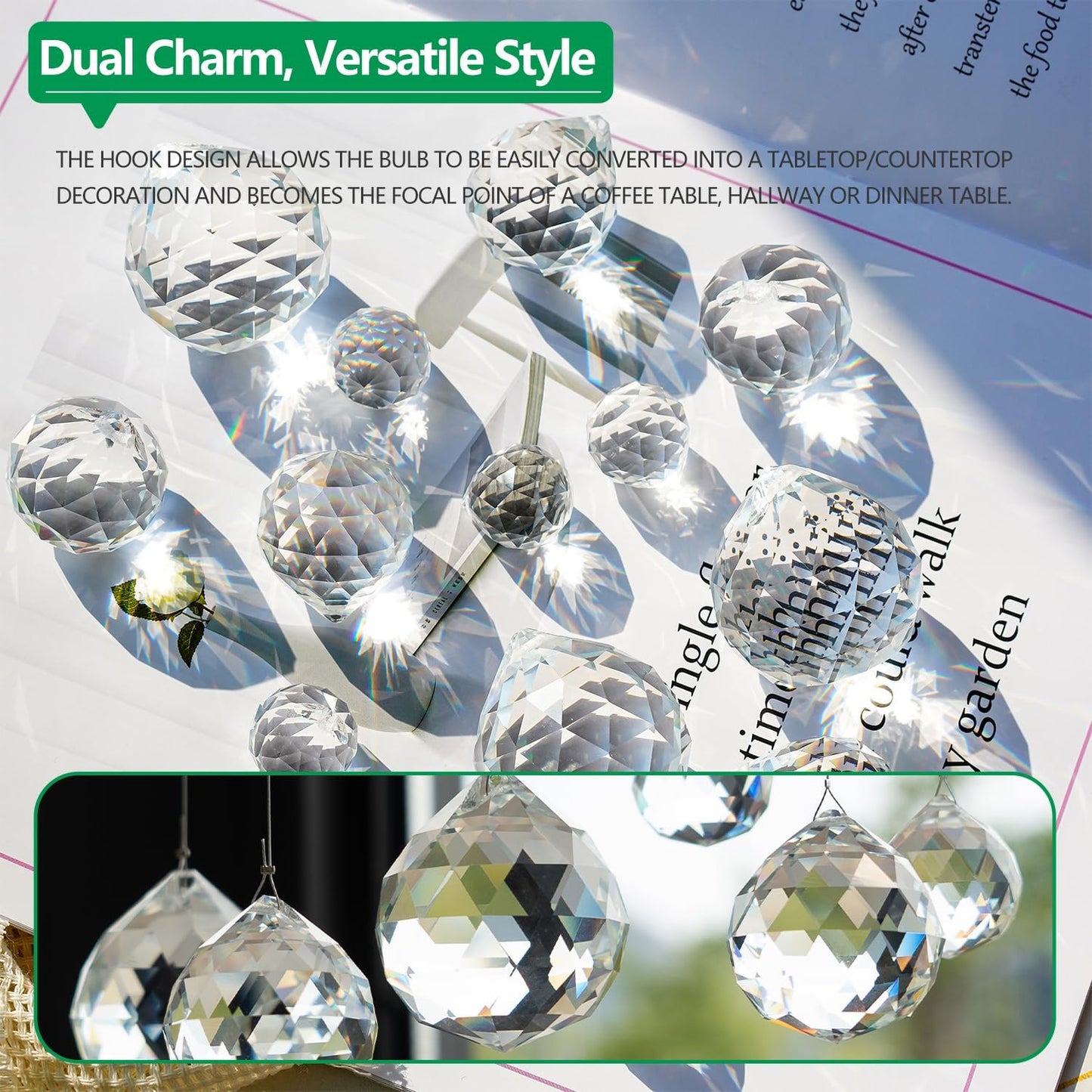 20mm/30mm/40mm Clear Crystal Balls Prism Sun Catcher for DIY Home Garden Wedding Party Decor, Pack of 13