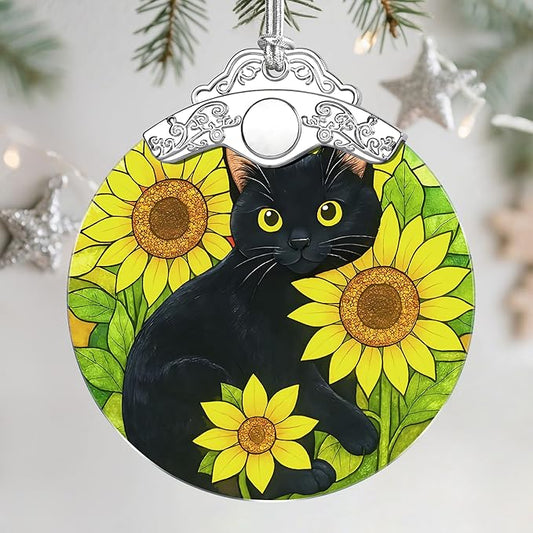 Christmas Ornaments: Stained Glass Ornament, Christmas Tree Ornament, Hanging Ornaments for Home Decor & Xmas Tree Decorations – Exquisite Holiday Decor, Gifts & Holiday Present - Black Cat