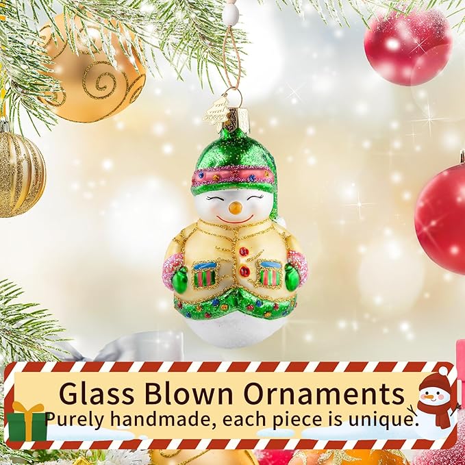 Snowman Christmas Ornaments,Glass Blown Ornaments for Christmas Tree,Yellow Snowman Collection Figurine Hanging Ornaments,Christmas Decorations for Xmas Tree Holiday Party Daily Gifts