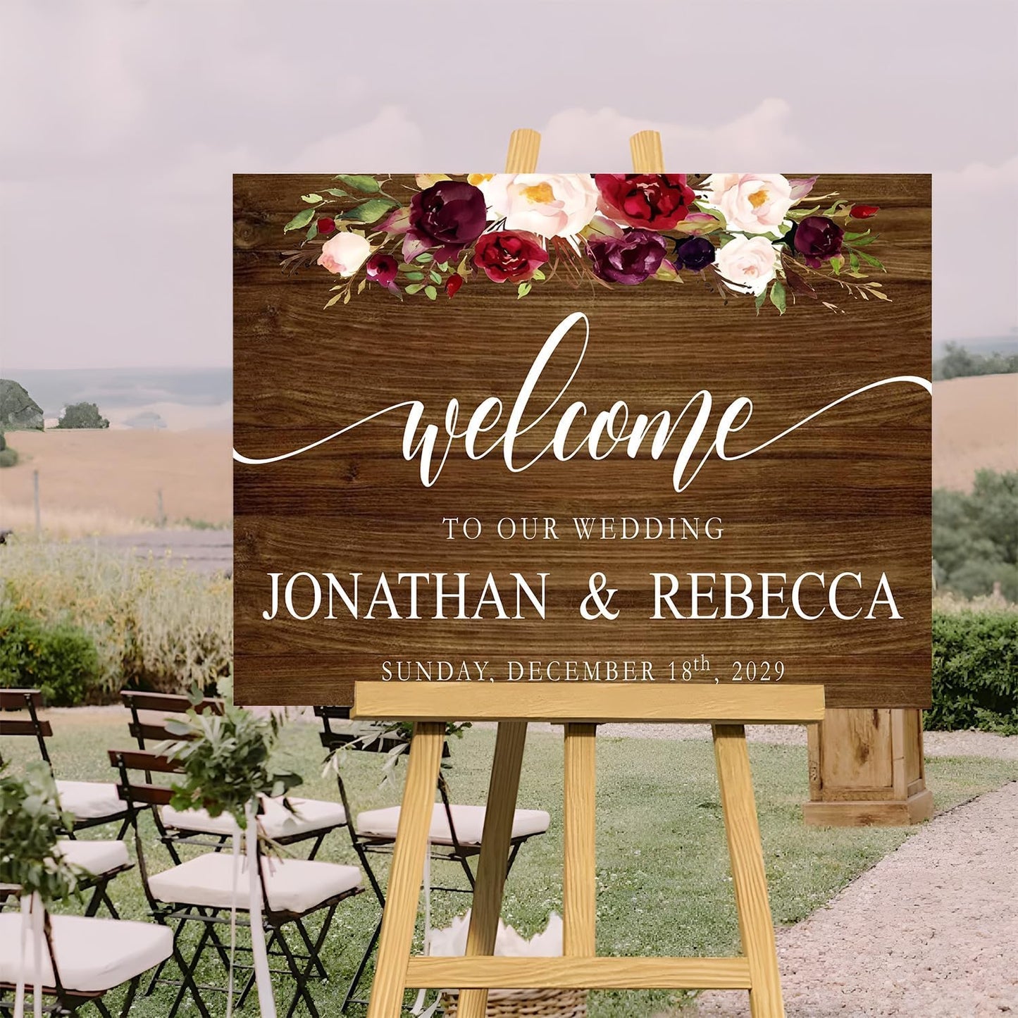 Custom Wedding Welcome Sign, Rehearsal Dinner Sign, Rustic Wedding Decorations For Ceremony, Sweets Sign For Wedding, Wedding Memorial Sign, Greenery Floral Theme Wedding Sign