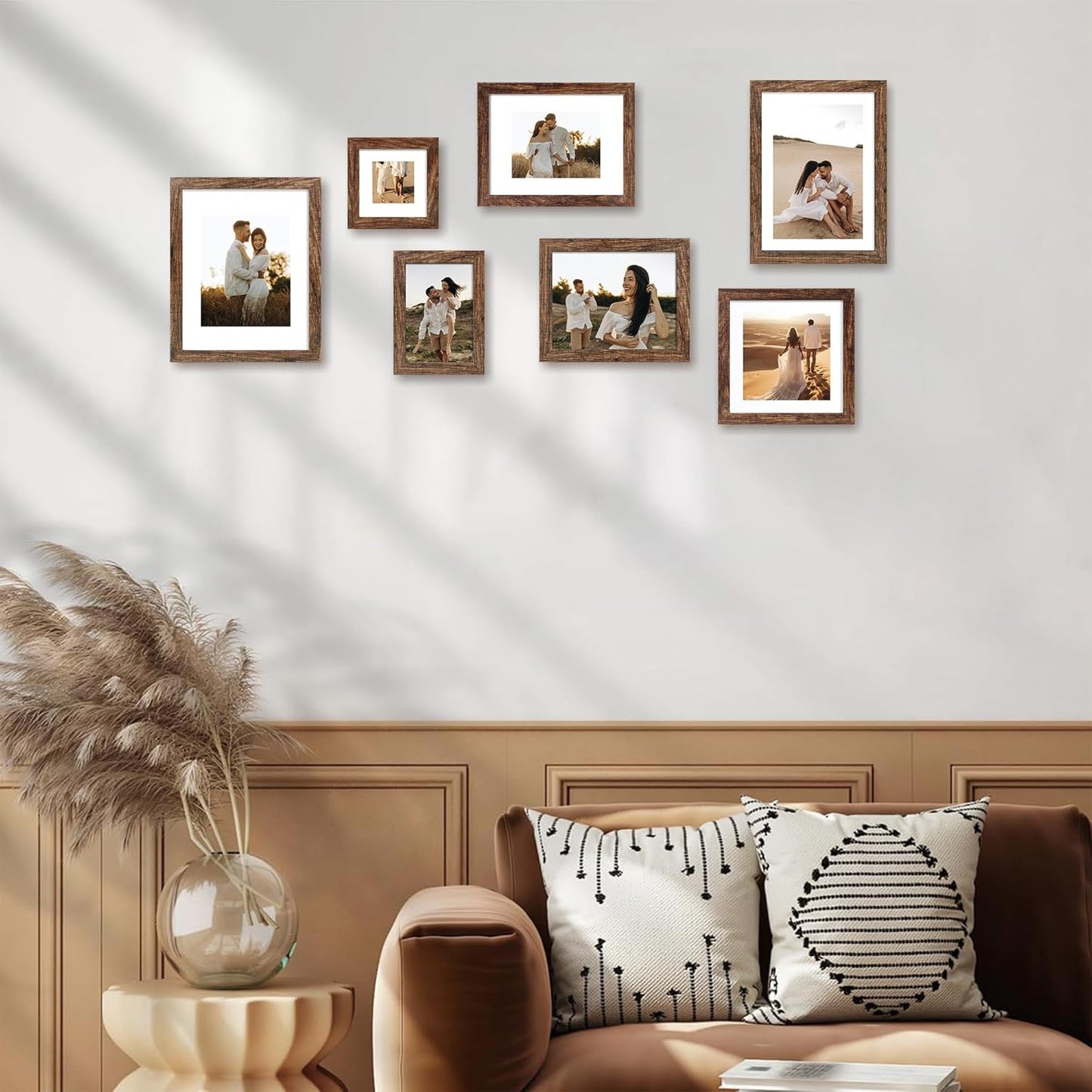 8x12 Picture Frame Set of 4 with High Definition Real Glass, Display 6x8 Pictures with Mat or 8 x 12 Without Mat, Rustic Wood Photo Frames for Tabletop and Wall Mounting