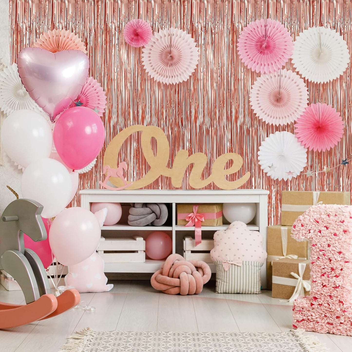 Crosize 7 Pack 3.3 x 9.9 ft Rose Gold Foil Fringe, Streamer Backdrop Curtains, Streamers Birthday Party Decorations, Tinsel Curtains for Parties, Photo Booth Backdrops