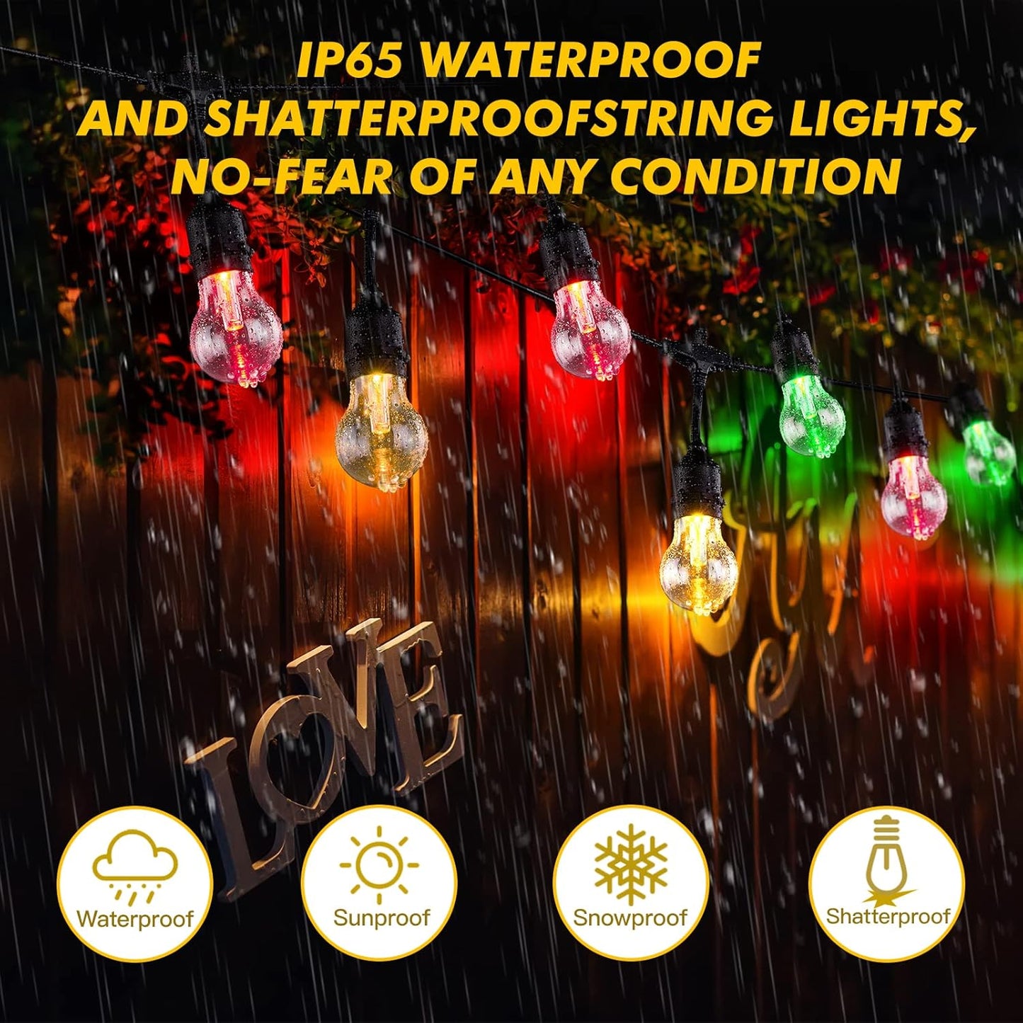96FT Solar Outdoor String Lights with Remote, 30 Shatterproof Edison Bulbs, Dimmable Color Changing Commercial Patio Lights for Cafe, Yard, Garden, Bistro