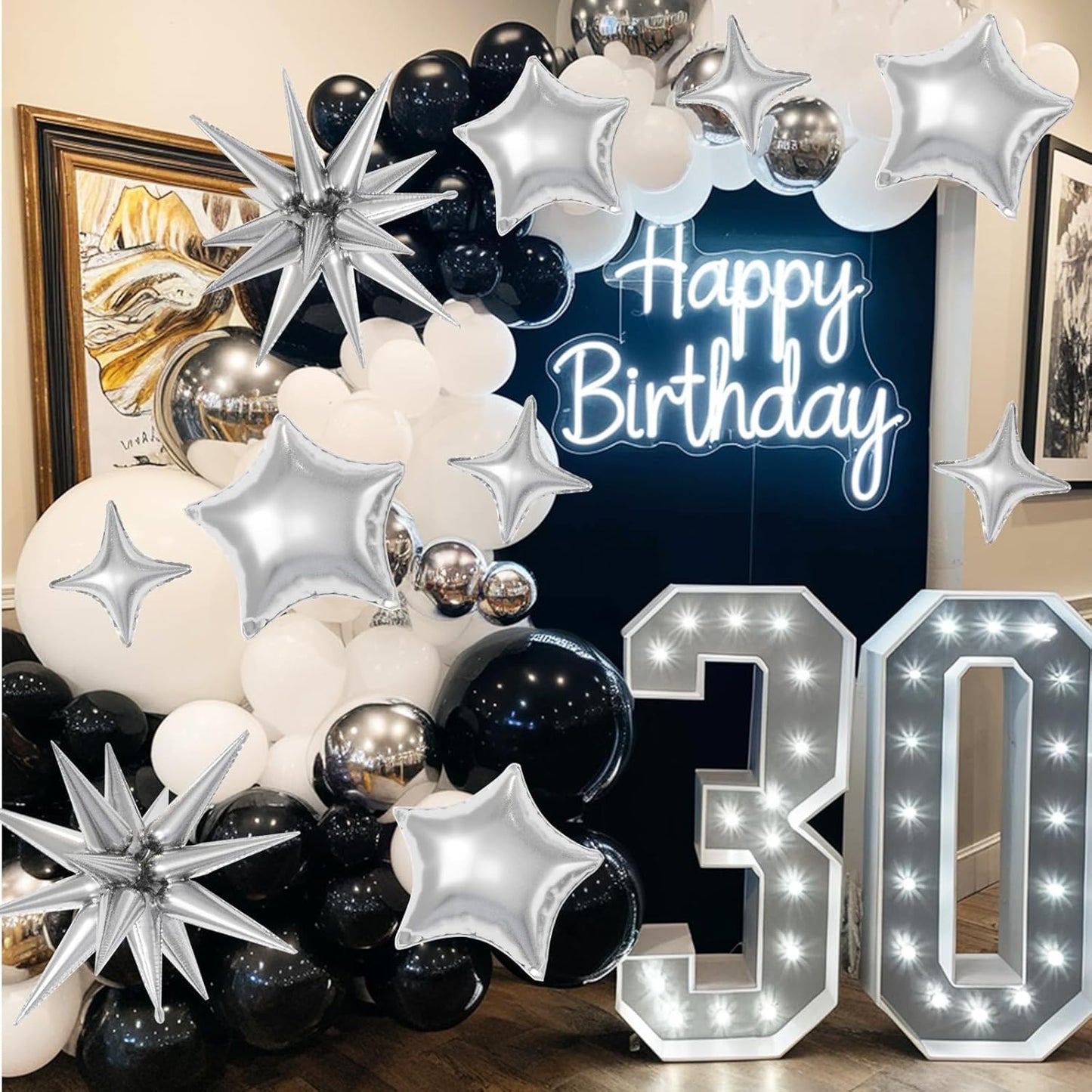 16 Pcs Silver Star Balloons, 22/18/10 Inch Foil Balloons, Four-Pointed Large Balloon for Kids Birthday Graduation Celebration Wedding Baby Shower Party Decorations