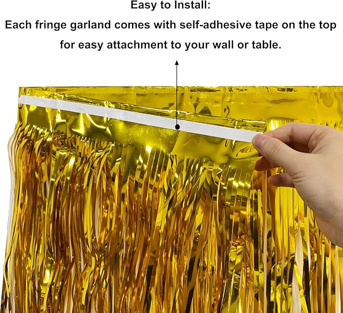 10 Feet Long Roll Foil Fringe Garland - Pack of 3 | Shiny Metallic Tassle Banner | Ideal for Parade Floats, Bridal Shower, Wedding, Birthday | Wall Hanging Fringe Garland Banner (Gold)