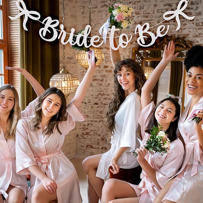 Bride to Be Banner, White Bride to Be with Bow Glitter Bachelorette Bridal Party Banner BRIDE TO BE Sign for White Bachelorette Bridal Shower Wedding Engagement Hen Party Decorations