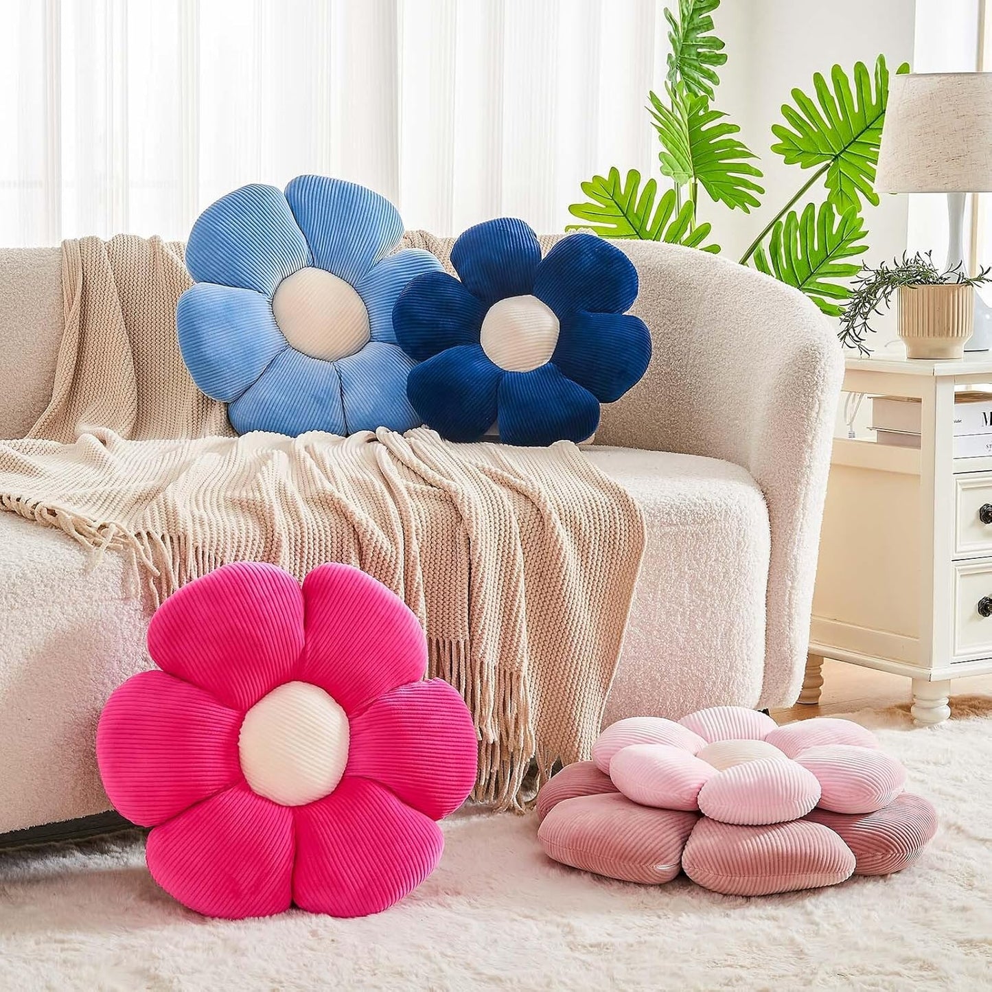 Dusty Pink Flower Pillow, 19.6" Cute Flower Shaped Floor Pillow, Aesthetic Floral Plush Daisy Decorative Throw Pillows for Bed Sofa Couch