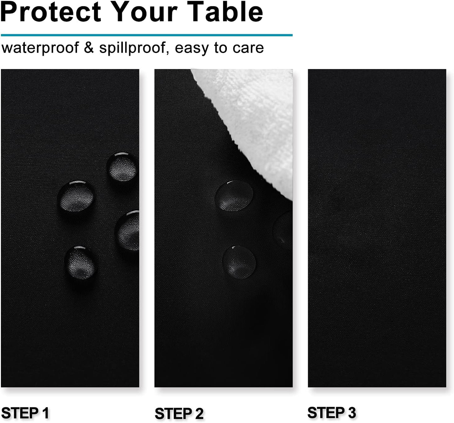 Hiasan 2 Pieces Black Tablecloth Rectangle - Waterproof and Wrinklr Resistant Washable Polyester Fabric Table Cloth for Dining Room and Outdoor Use, 54 x 108 Inch