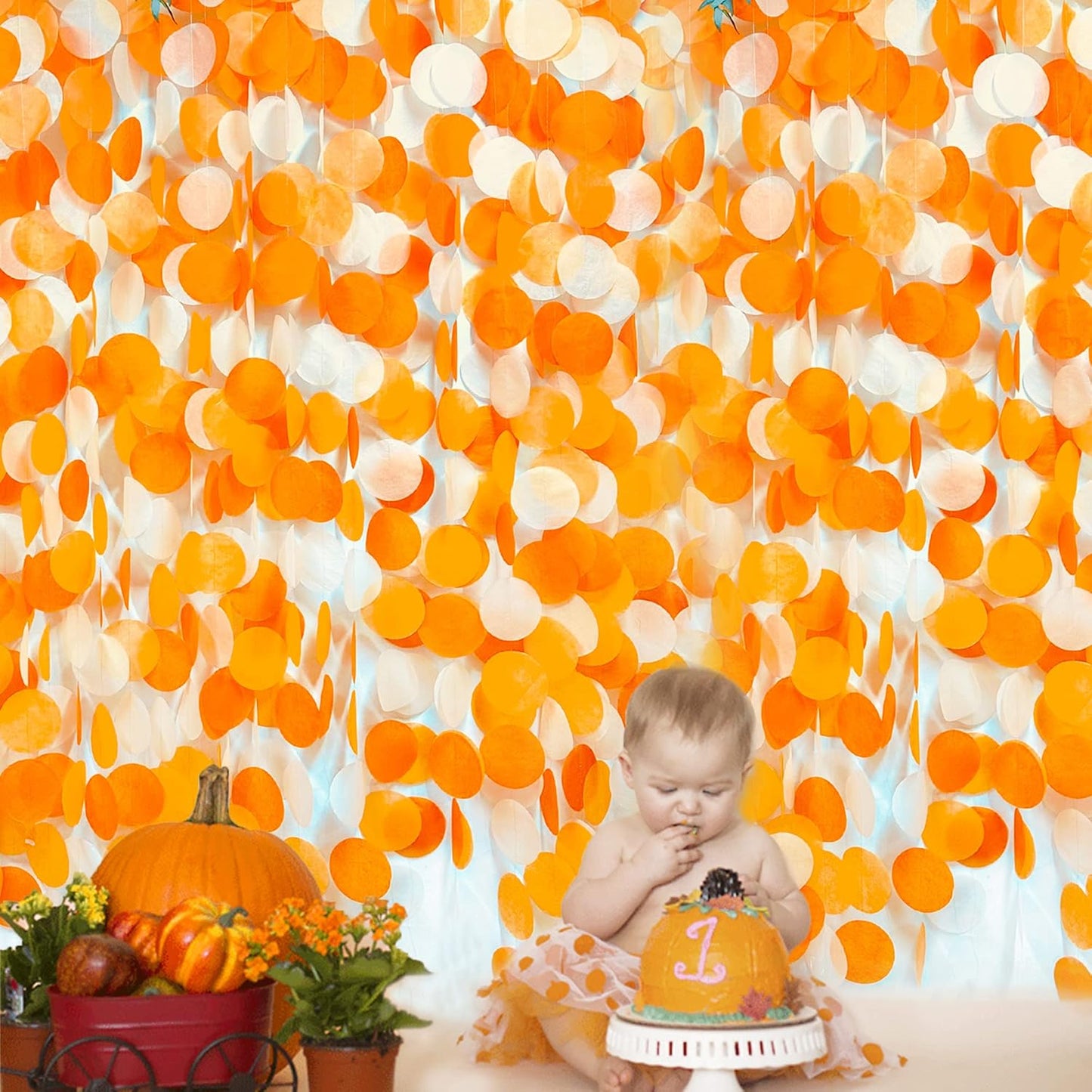 205 Ft Orange Party Decorations Big Circle Dots Backdrop Garland Ombre Orange Tissue Paper Polka Dot Hanging Streamer for Birthday Engagement Wedding Fall Autumn Thanksgiving Harvest Party Supplies