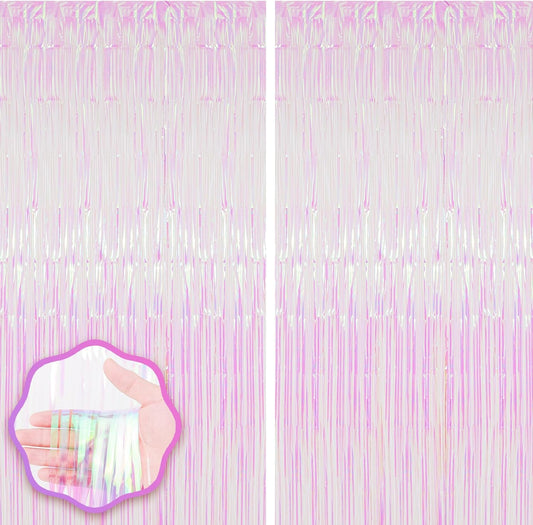 2 Pack Iridescent Tinsel Foil Fringe Curtains, Iridescent Party Decorations, Metallic Tinsel Party Streamers Backdrop for Mermaid Birthday Baby Shower Slumber Wedding Party Decorations
