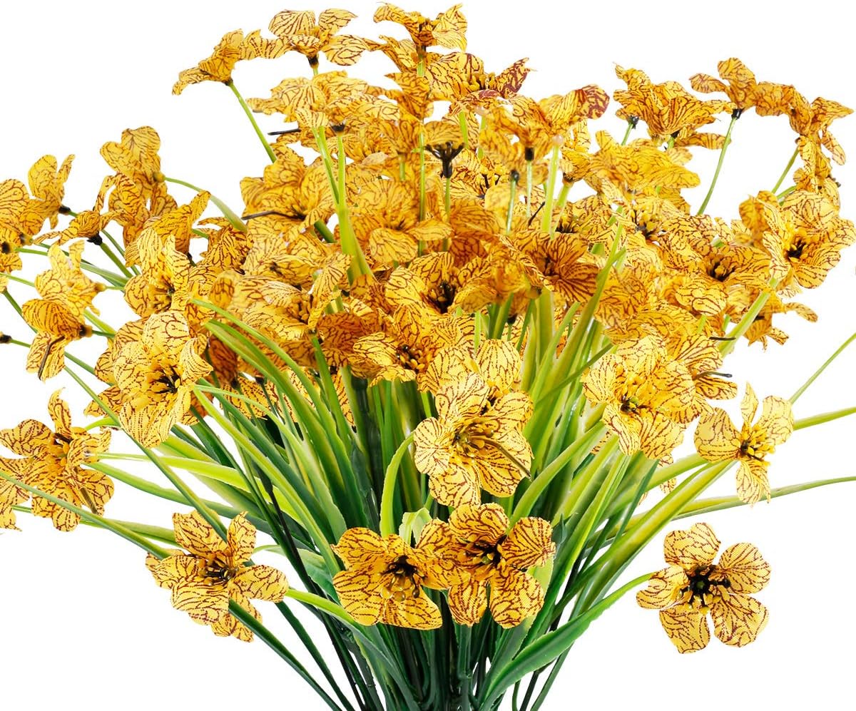 12 Bundles Artificial Flowers Outdoor UV Resistant Flowers No Fade Faux Plastic Plants Garden Porch Window Box Decorating (Yellow)