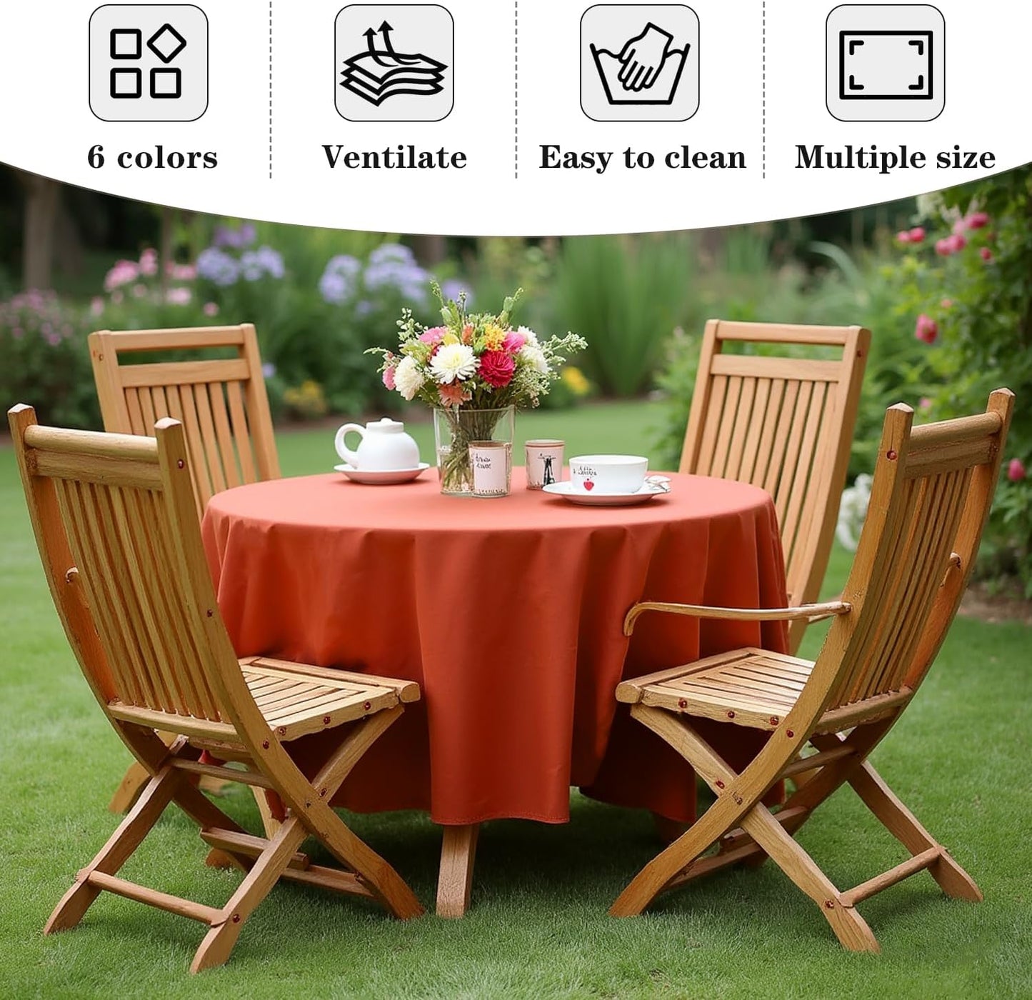 Fitable 6 Pack Rust Round Tablecloths - 120 Inches in Diameter - Stain Resistant and Washable Fall Table Clothes, Polyester Fabric Table Covers for Wedding, Party, Banquet, Formal Events