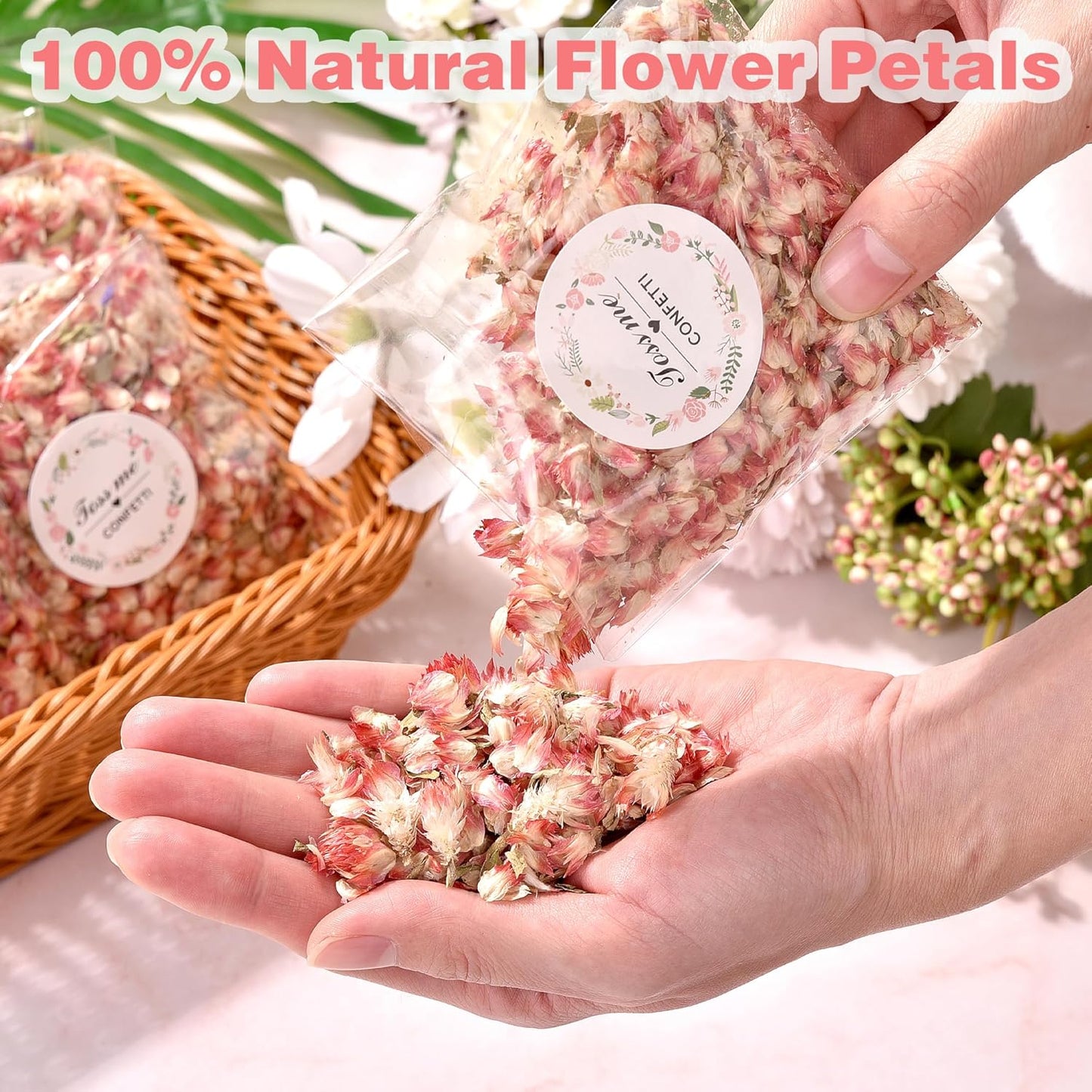 20 Pack Prefilled Confetti Packets,Biodegradable Flower Petals, Real Dried Flower Petals Individual Packing Rose Petals Wedding Send Off Ideas (Pink Flower Petal)