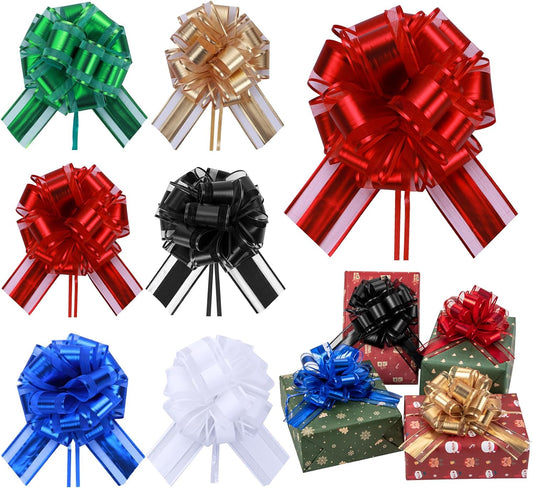 6 Pcs 6 Inch Red Pull Bows, Perfect for Gift Wrapping, Weddings, Party Decorations, Crafts Easy-to-Use Pull Bows for Gifts and Events