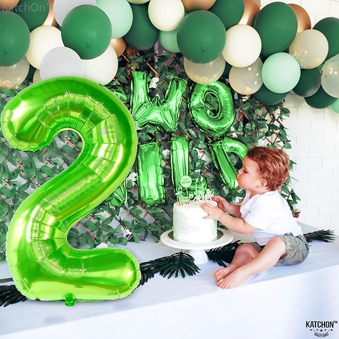 KatchOn, Light Green 2 Balloon Number - 40 Inch | Green Number 2 Balloon for Two Rex Birthday Decorations Boy | Green Two Balloon | 2 Year for Dinosaur Party Decorations 2 Year Old Boy