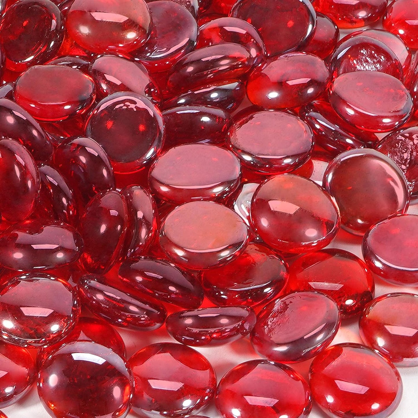 Fire Pit Glass Beads, Red Luster Reflective Tempered Glass Rocks for Natural, Propane or Gas Fireplace, Fire Pit Table, Marbles for Vase, Landscaping, Home Decor, 10lb