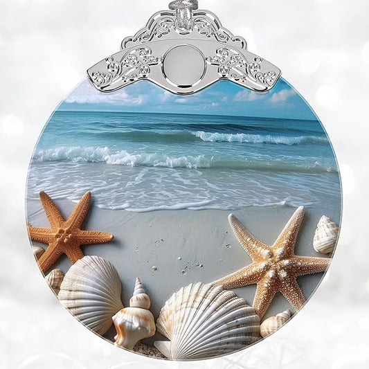 Christmas Decorations Ornaments, Stained Glass Ornament, Christmas Tree Ornaments, 2025 Gift Ornament, Xmas Gift for Friend Family Coworker - Starfish and Seashells