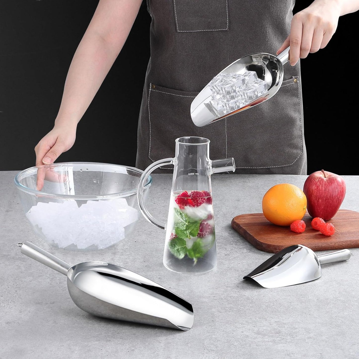 P&P CHEF Canister Scoop Set of 3, Ice Candy Scoop, Stainless Steel Multipurpose Food Scooper for Buffet Jar Freezer, Mirror Finish & Dishwasher Safe, Silver, 8+12+24 Oz