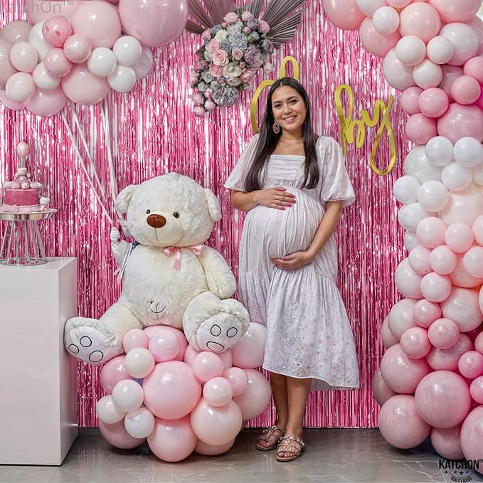 KatchOn, Pink Streamers for Pink Party Decorations - XtraLarge 3.2x8 Feet, Pack of 2 | Pink Backdrop for Galentines Day Decorations, Valentines Day Decorations, Birthday and Baby Shower Decorations