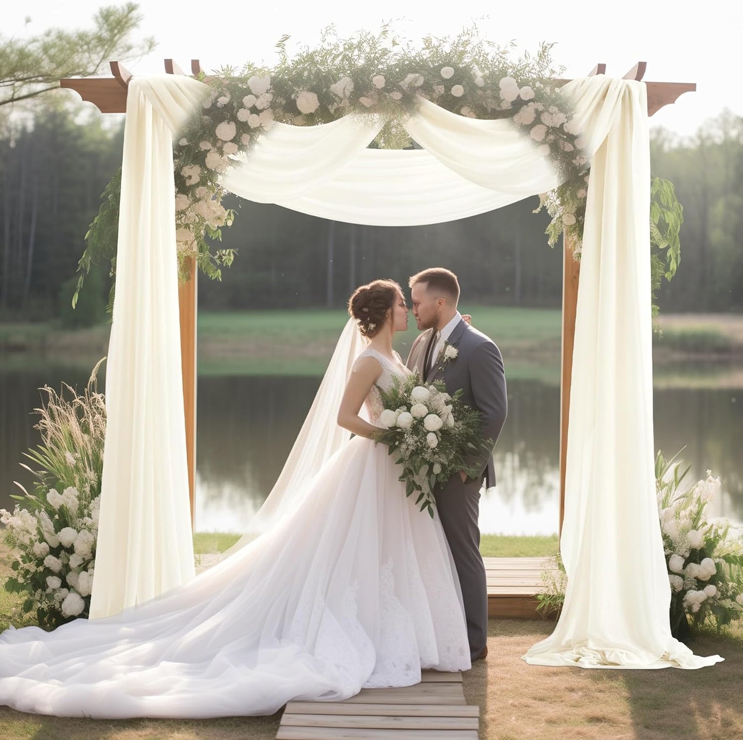 30" x 20Ft Wedding Arch Draping Fabric, 1 Panel Ivory Sheer Curtain Drapes Extra Wide & Long Backdrop Curtains for Wedding Arch Ceremony Birthday Party Decorations