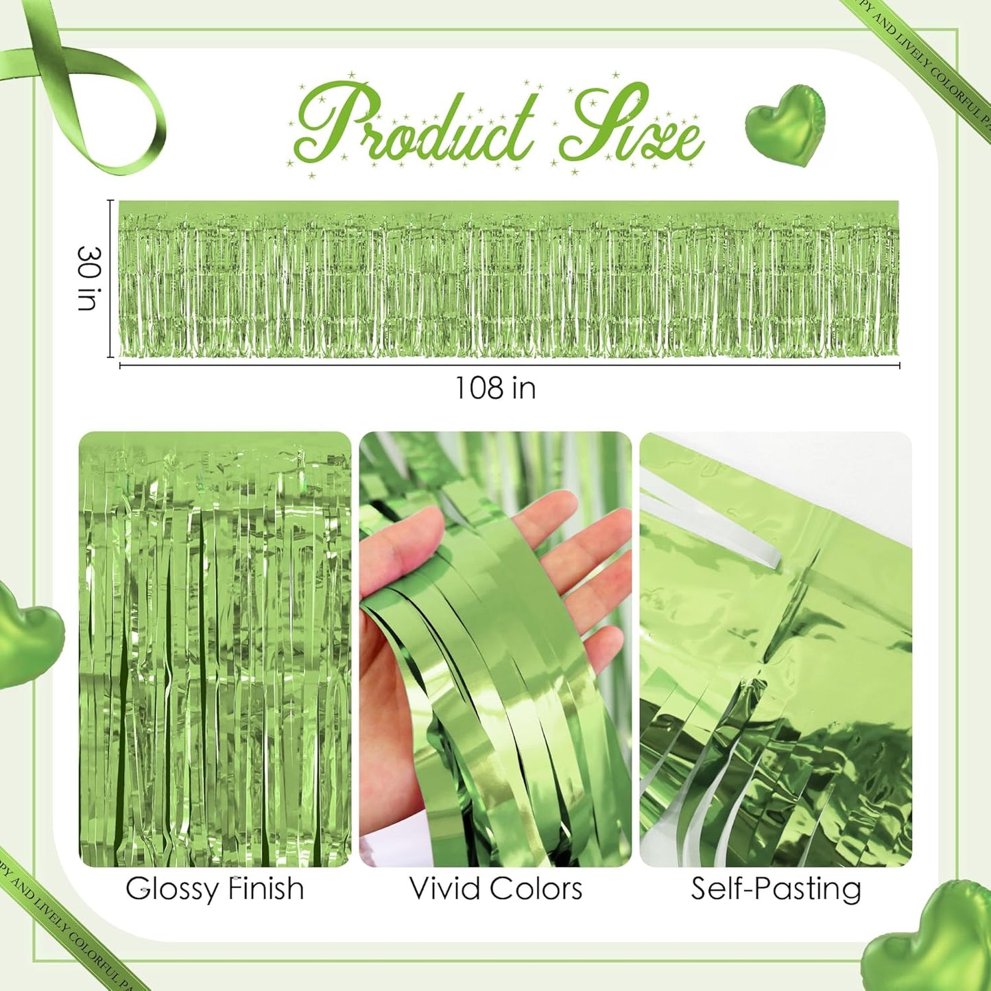 1 Pack Light Green Table Skirts, 29x108" Metallic Foil Tinsel Fringe Table Skirts for Rectangle Tables Streamer Curtains Backdrop, Party Decorations for Birthdays Weddings Holidays