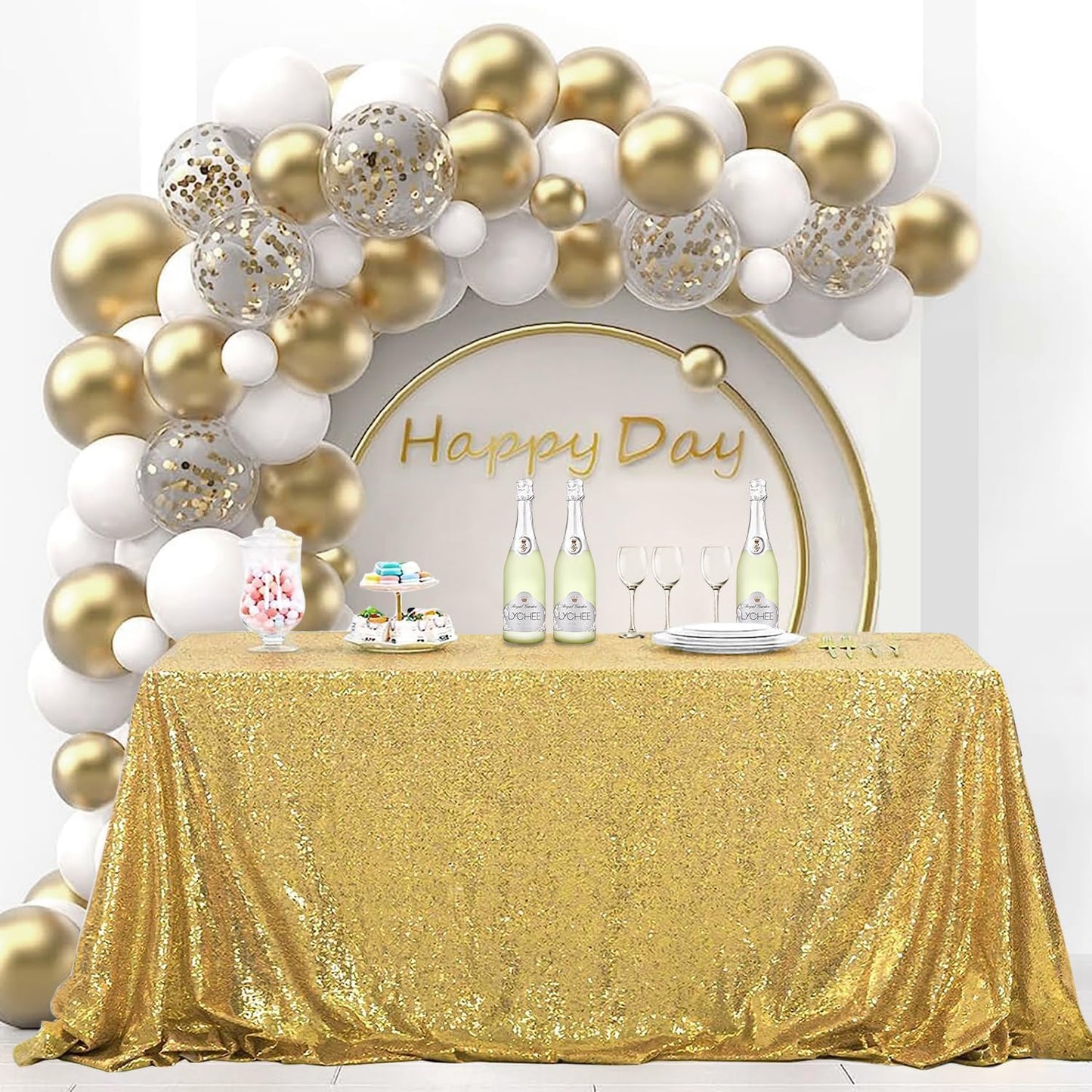 OQSQ Gold Sequin Tablecloth 50x80 inch, Glitter Drape Table Cloth, Sparkle Sequence Table Overlays for Thanksgiving Day Wedding Birthday Party Baby Bridal Shower