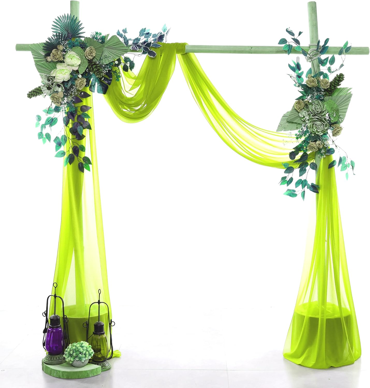 VDS Pack of 2 Panel (30 Inch X 100 Feet) Wedding Arch Draping Fabric Sheer Chiffon Fabric Drapery for Wedding Ceremony Reception Swag Backdrop Canopy Chuppah ARBO Altars Decoration (Parrot Green)