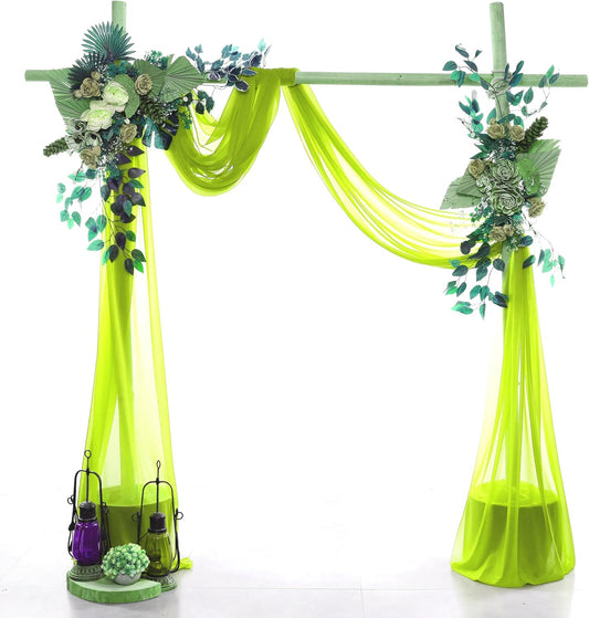VDS Pack of 2 Panel (30 Inch X 50 Feet) Wedding Arch Draping Fabric Sheer Chiffon Fabric Drapery for Wedding Ceremony Reception Swag Backdrop Canopy Chuppah ARBO Altars Decoration (Parrot Green)
