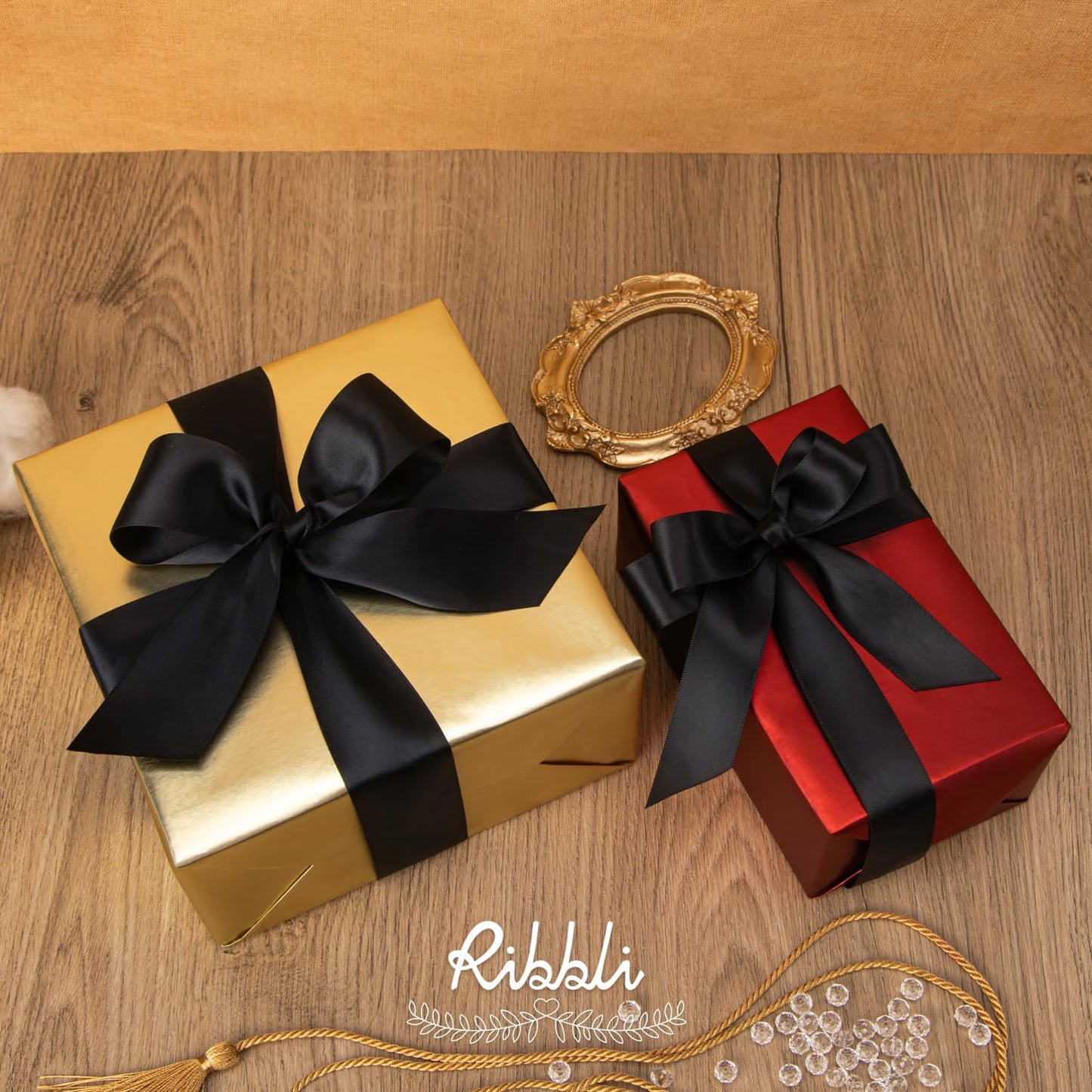 Ribbli Double Faced Black Satin Ribbon,1” x Continuous 25 Yards,Use for Bows Bouquet,Gift Wrapping,Floral Arrangement