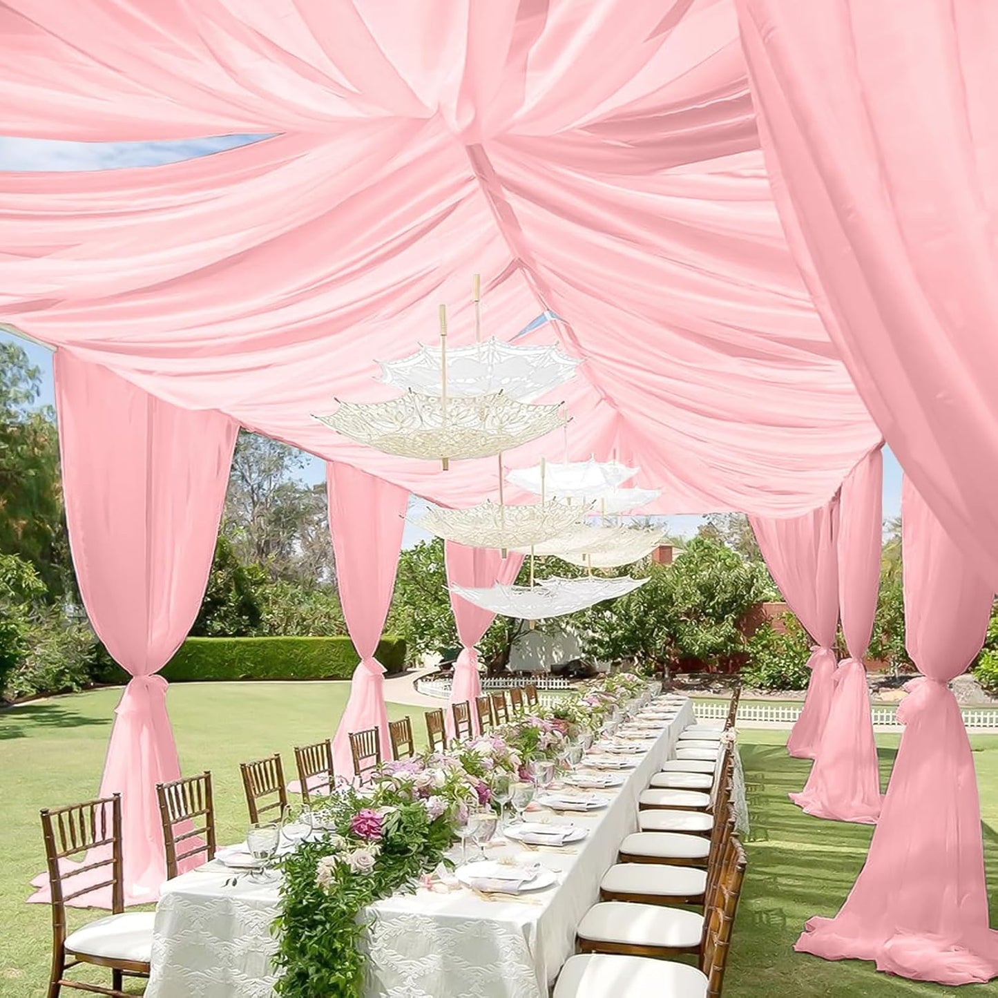 6 Panels Dusty Rose Ceiling Drapes for Wedding 5ftx30ft Chiffon Fabric Arch Draping Curtains Sheer Drapery for Party Ceremony Birthday Baby Shower Reception Stage Swag Ceiling Decorations