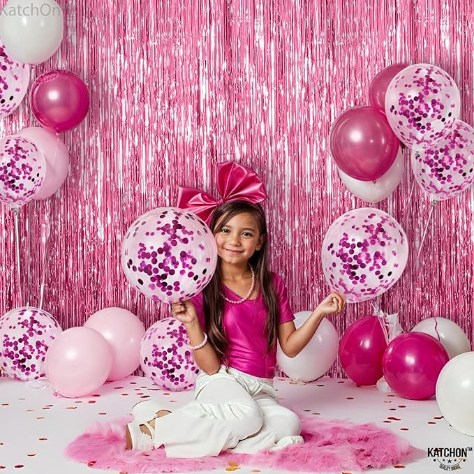 KatchOn, Pink Streamers for Pink Party Decorations - XtraLarge 3.2x8 Feet, Pack of 2 | Pink Backdrop for Galentines Day Decorations, Valentines Day Decorations, Birthday and Baby Shower Decorations