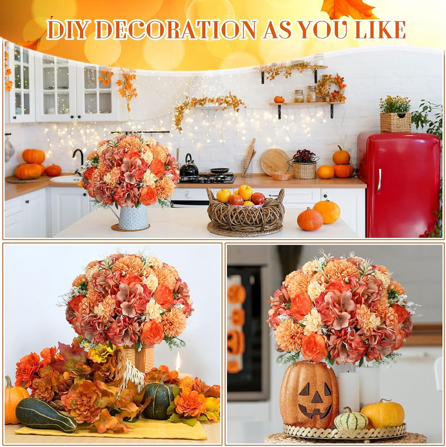 Tigeen Artificial Flowers Artificial Peonies Silk Flowers Faux Peony Fake Peony Silk Hydrangea Bouquet for Wedding Table Centerpiece Floral Vase Decor(Bright Orange,24 Bundles)