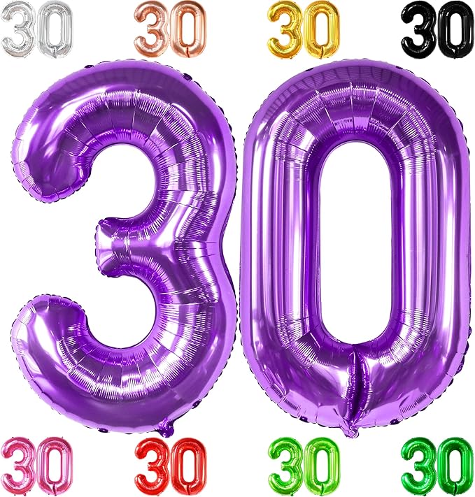 KatchOn, Purple 30 Balloon Numbers - 40 Inch | Purple 30 Balloons for Birthday | Purple 30th Birthday Decorations for Her | 30th Birthday Balloons for Her | Number 30 Balloons for 30th Birthday Decor