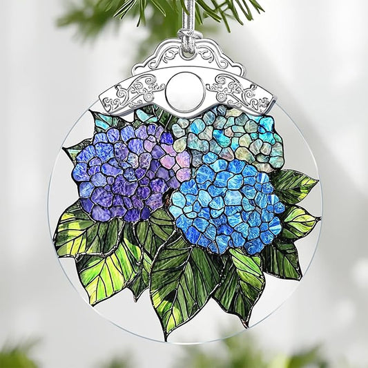 Hydrangea Stained Glass Ornament, Christmas Ornaments – Christmas Tree Ornament, Holiday Decor, Xmas Stocking Stuffers, Gift Idea, Gifts for Flower Lover, Hydrangea Lover, Gardener, and Friend