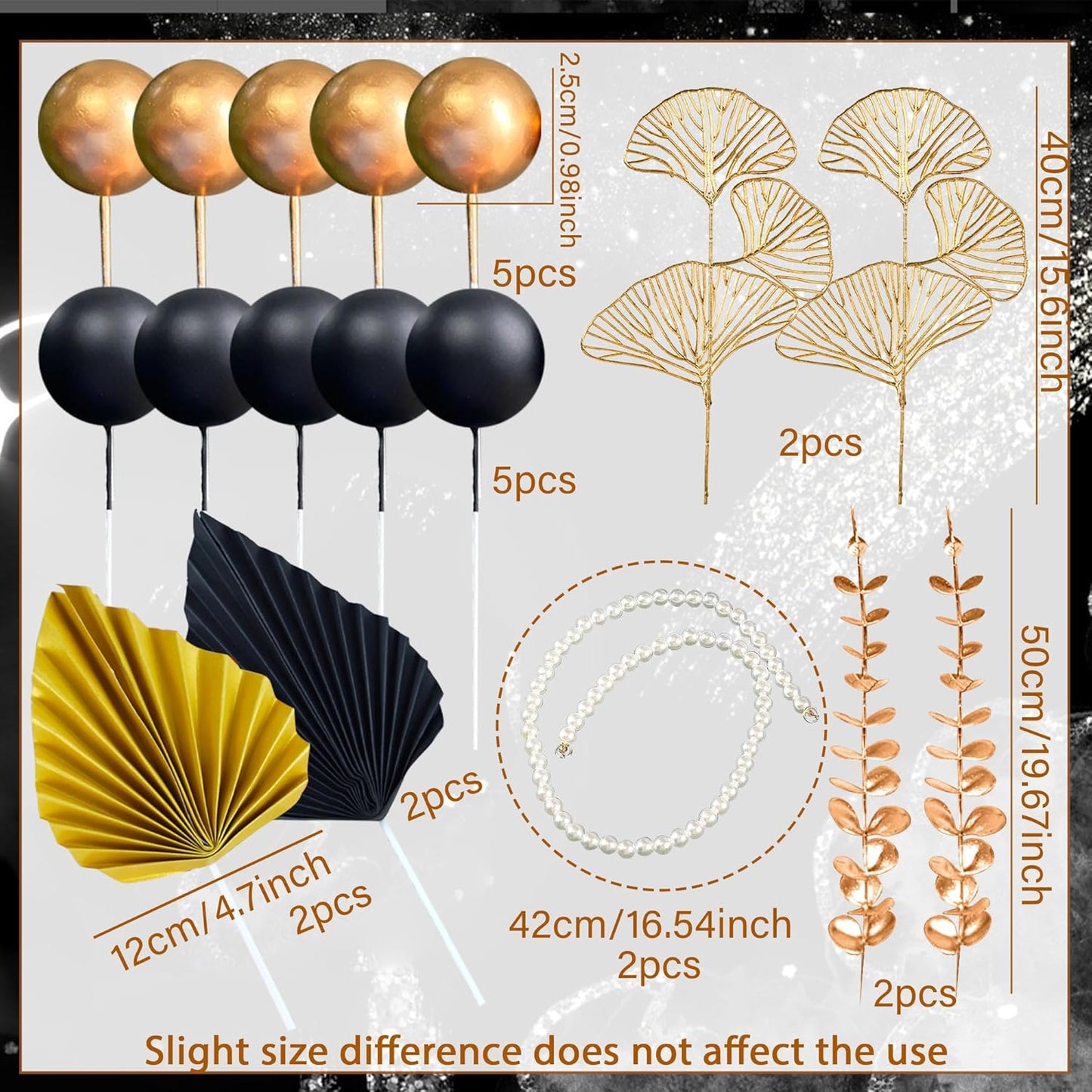 Boho Cake Topper Black Gold Balls Cake Topper Gold Leaves Cake Decoration Prom Cake Decoration Roaring 20s Cake Decoration 1920s Party Supplies