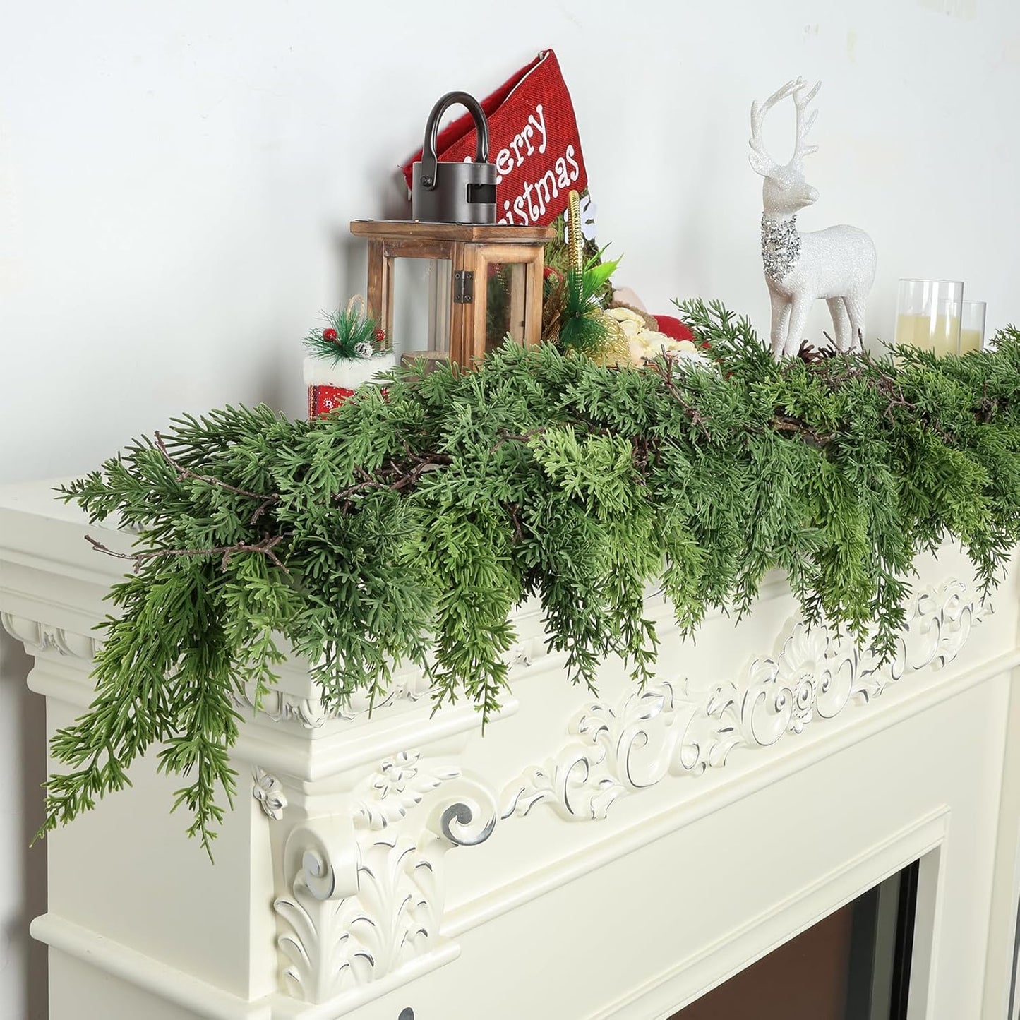 Artgar 6 Ft Christmas Garland - Cedar Garland - Cypress Garlands - Real Touch Pine Garlands - Garland Christmas Decorations for Home Dining Table Mantel Porch Winter Christmas Decor